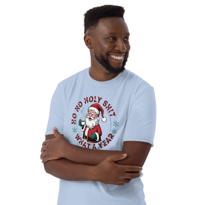 Ho Ho Holy Shit What A Year (Funny Christmas Santa) T-Shirt - Color: Red