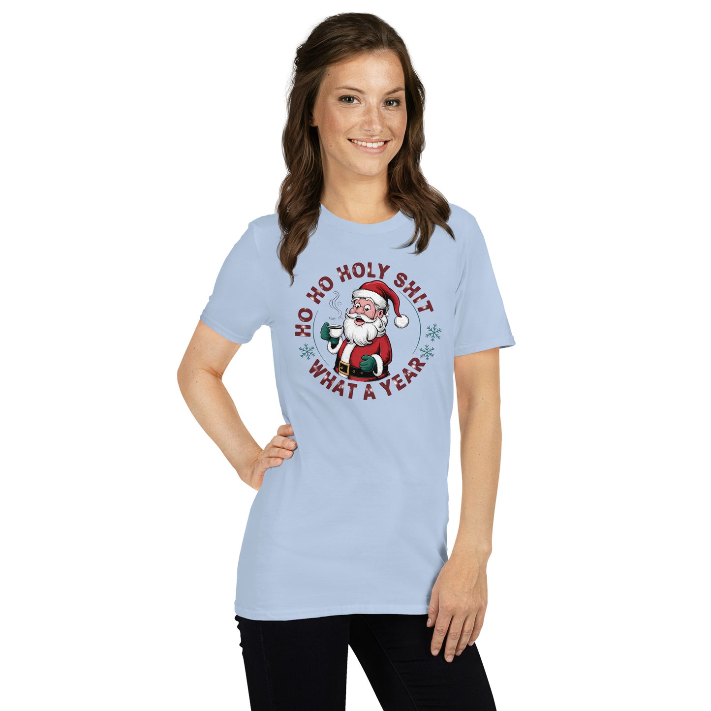 Ho Ho Holy Shit What A Year (Funny Christmas Santa) T-Shirt - Color: Red