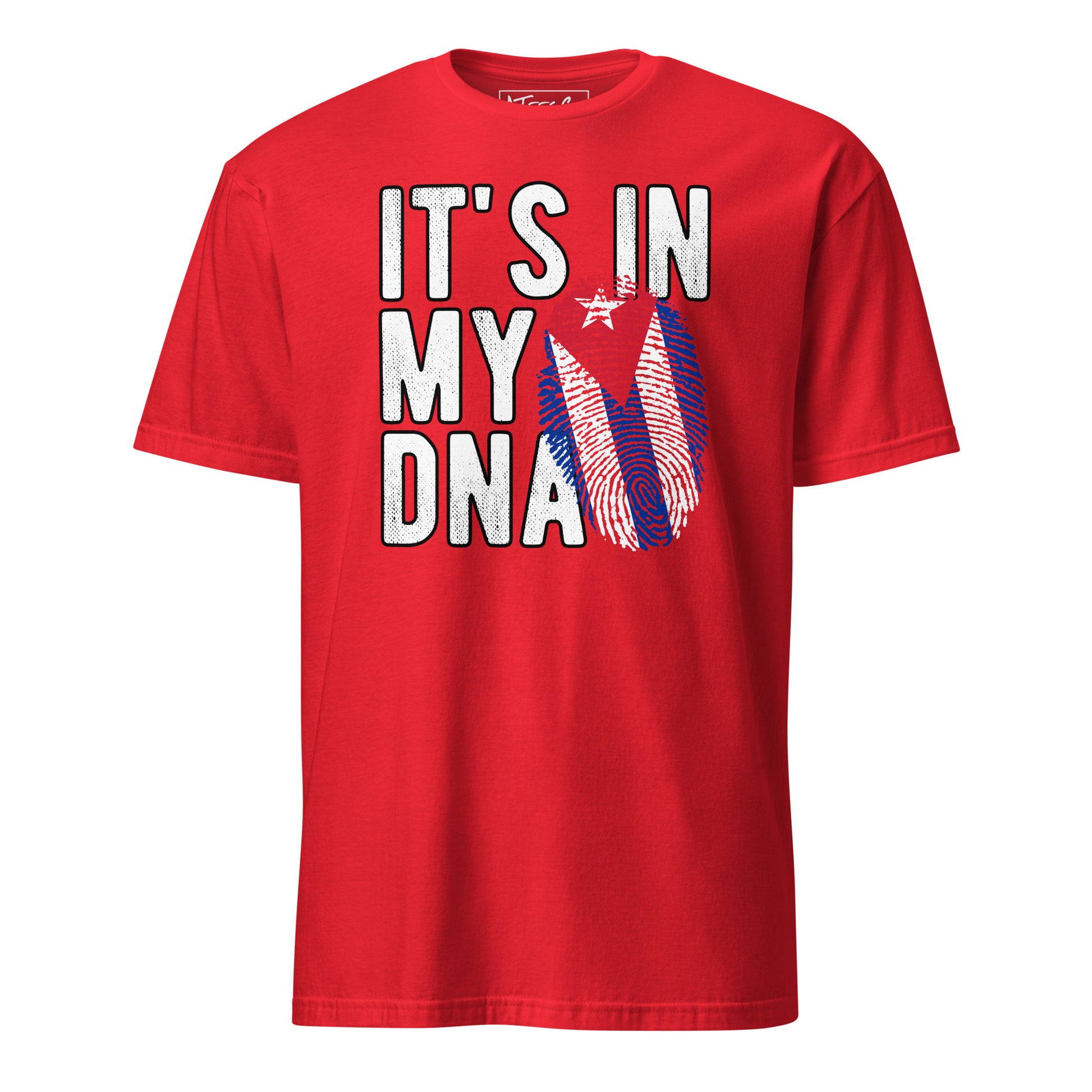 Cuban DNA T-Shirt – Fingerprint Flag Design Color: Red