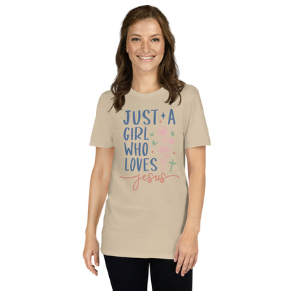 Just A Girl Who Loves Jesus Softstyle T-Shirt - Color: Sand