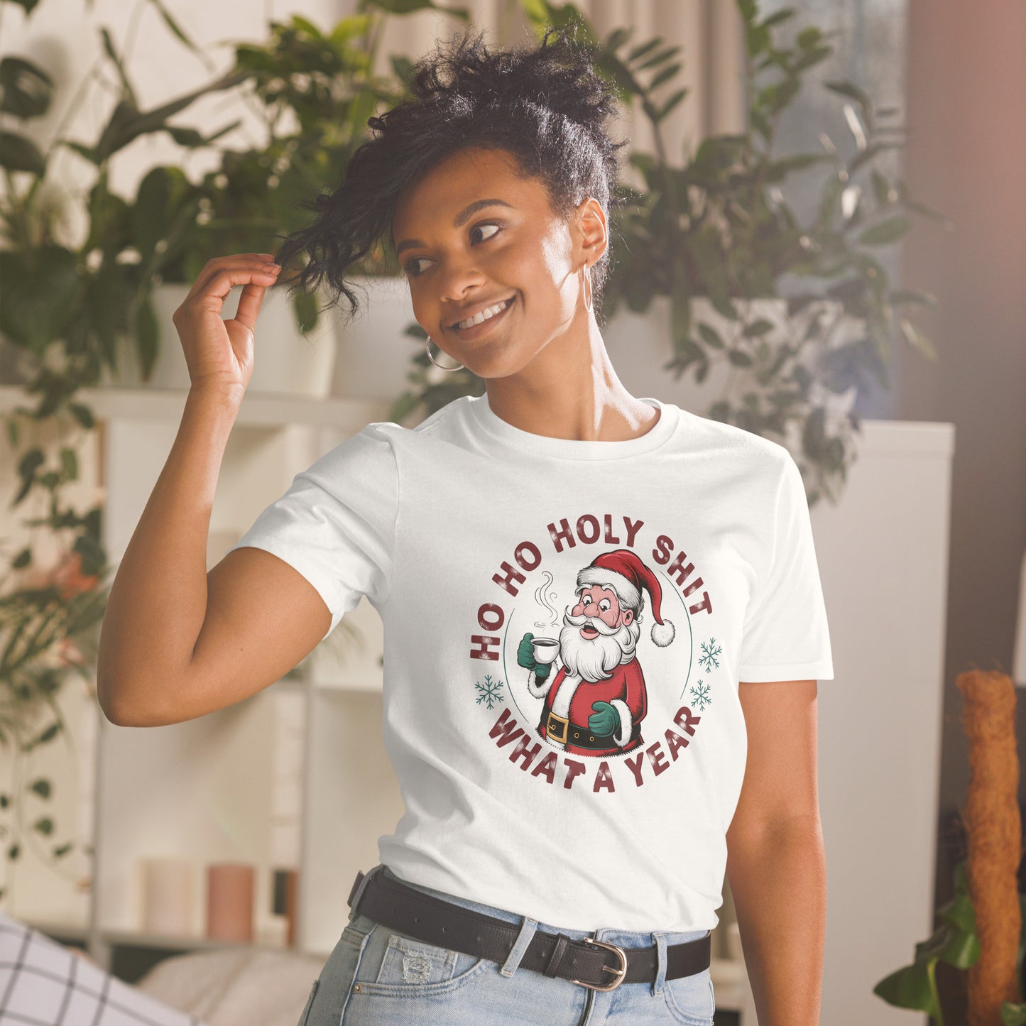 Ho Ho Holy Shit What A Year (Funny Christmas Santa) T-Shirt - Color: Red