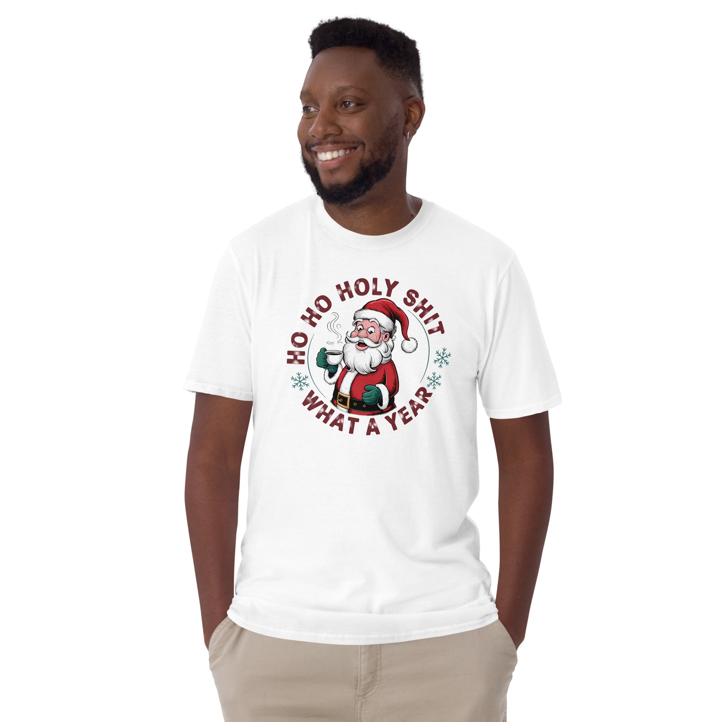 Ho Ho Holy Shit What A Year (Funny Christmas Santa) T-Shirt - Color: Red