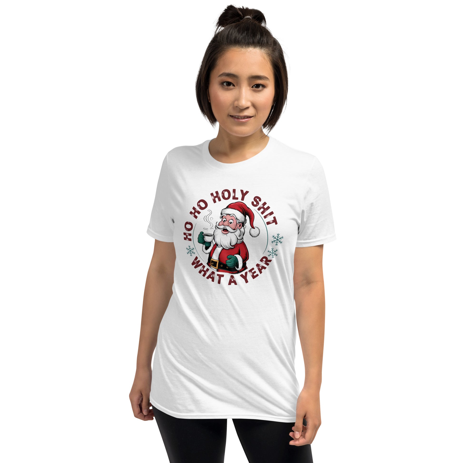 Ho Ho Holy Shit What A Year (Funny Christmas Santa) T-Shirt - Color: Red