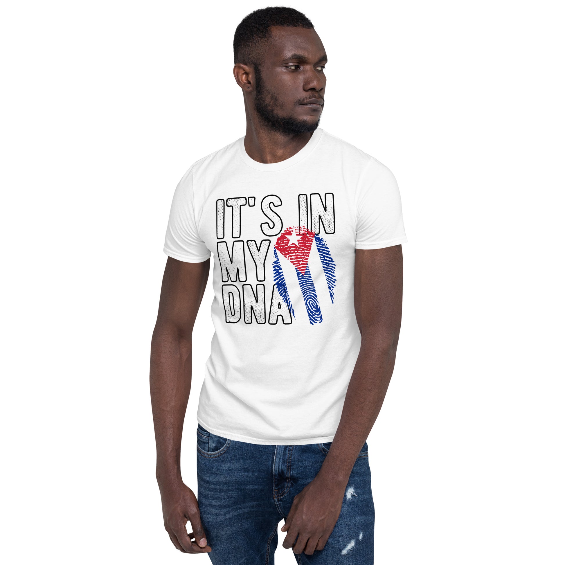 Cuban DNA T-Shirt – Fingerprint Flag Design Color: Black