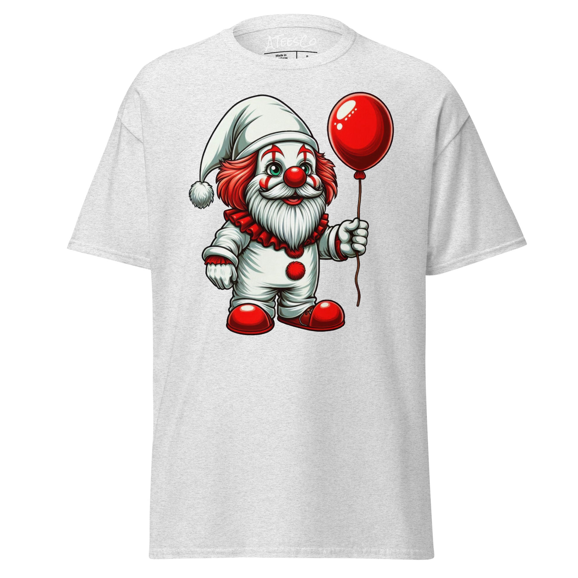 Scary Gnome with Red Balloon T-Shirt Color: Ash