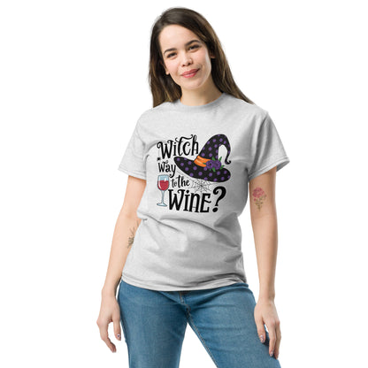 Witch Way To The Wine T-Shirt (Halloween Witch) Color: Red