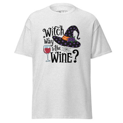 Witch Way To The Wine T-Shirt (Halloween Witch) Color: Ash