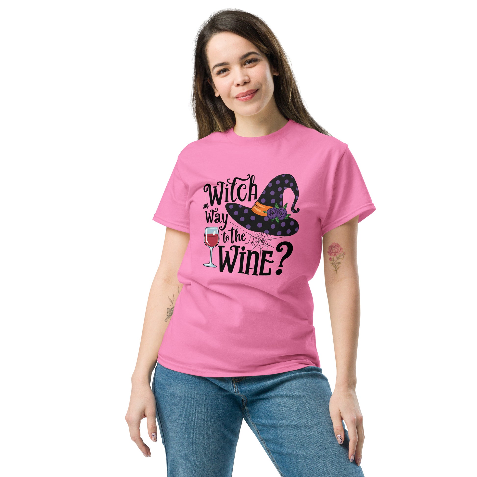 Witch Way To The Wine T-Shirt (Halloween Witch) Color: Red