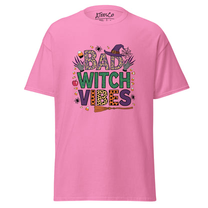 Bad Witch Vibes T-Shirt (Halloween Witch) Color: Azalea