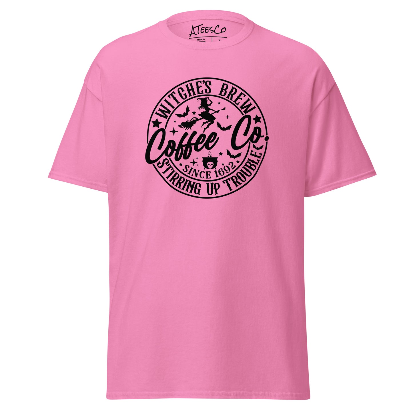 Witches Brew Coffee Co Stirring Up Trouble (Halloween) T-Shirt Color: Azalea