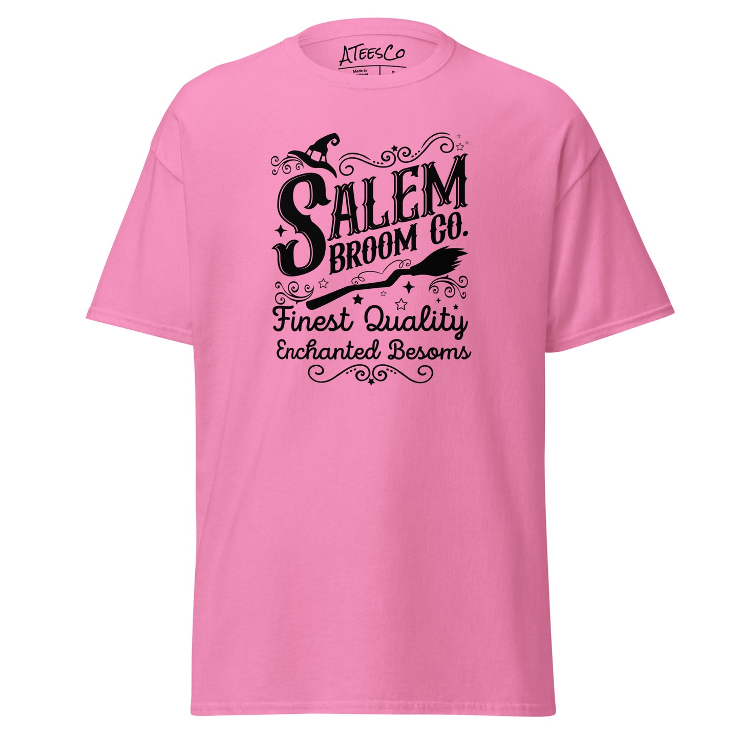 Salem Broom Co Finest Quality Enchanted Besoms (Halloween) T-Shirt Color: Azalea