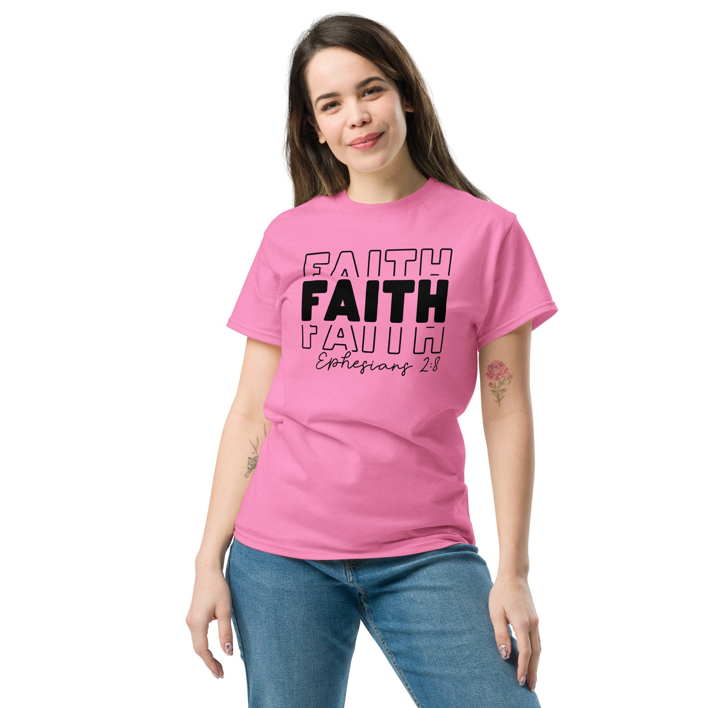 Faith Ephesians 2:8 T-Shirt (Message of Grace and Salvation) - Color: Red