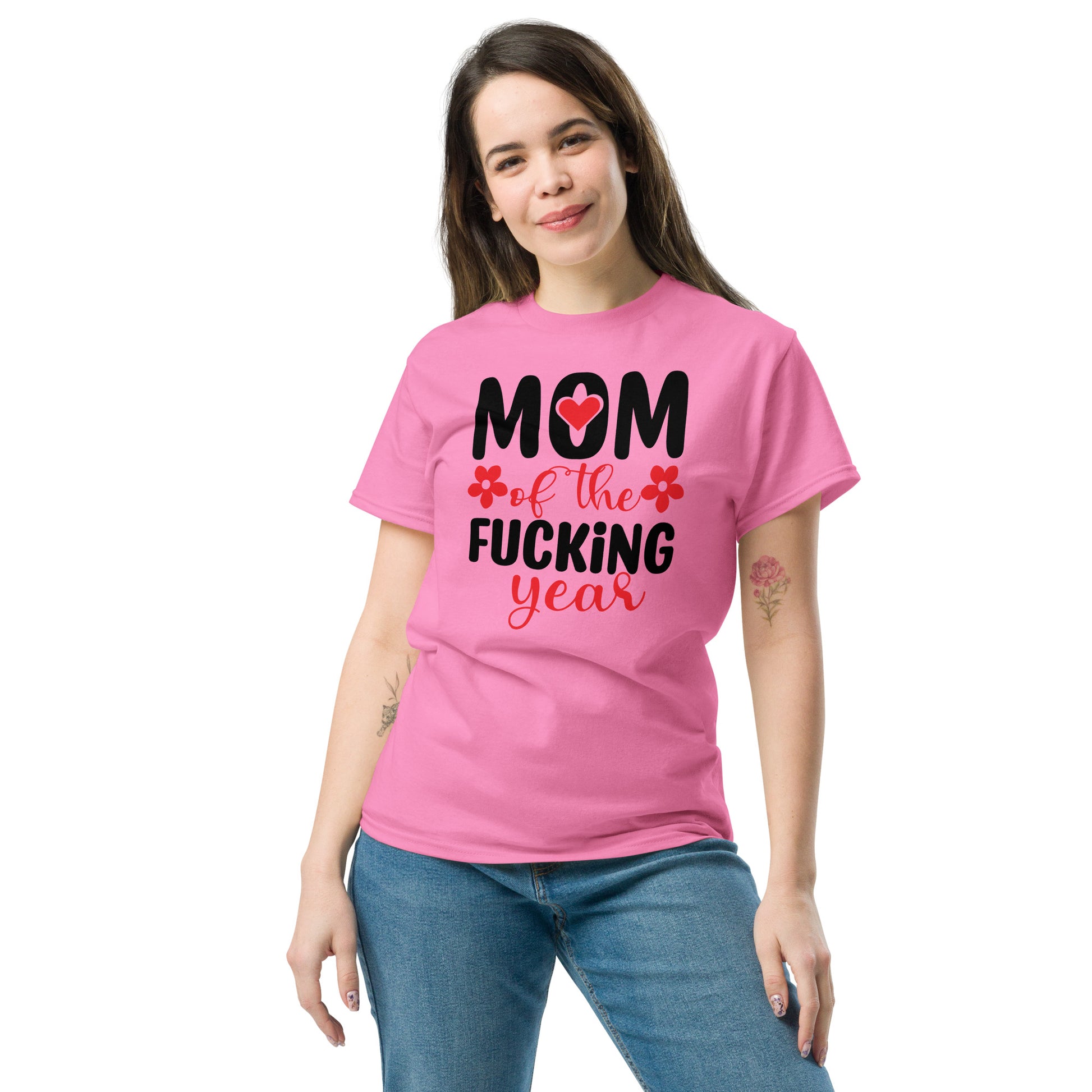 Mom of the Fucking Year Graphic Tee Shirt - Color: Azalea - T-Shirt