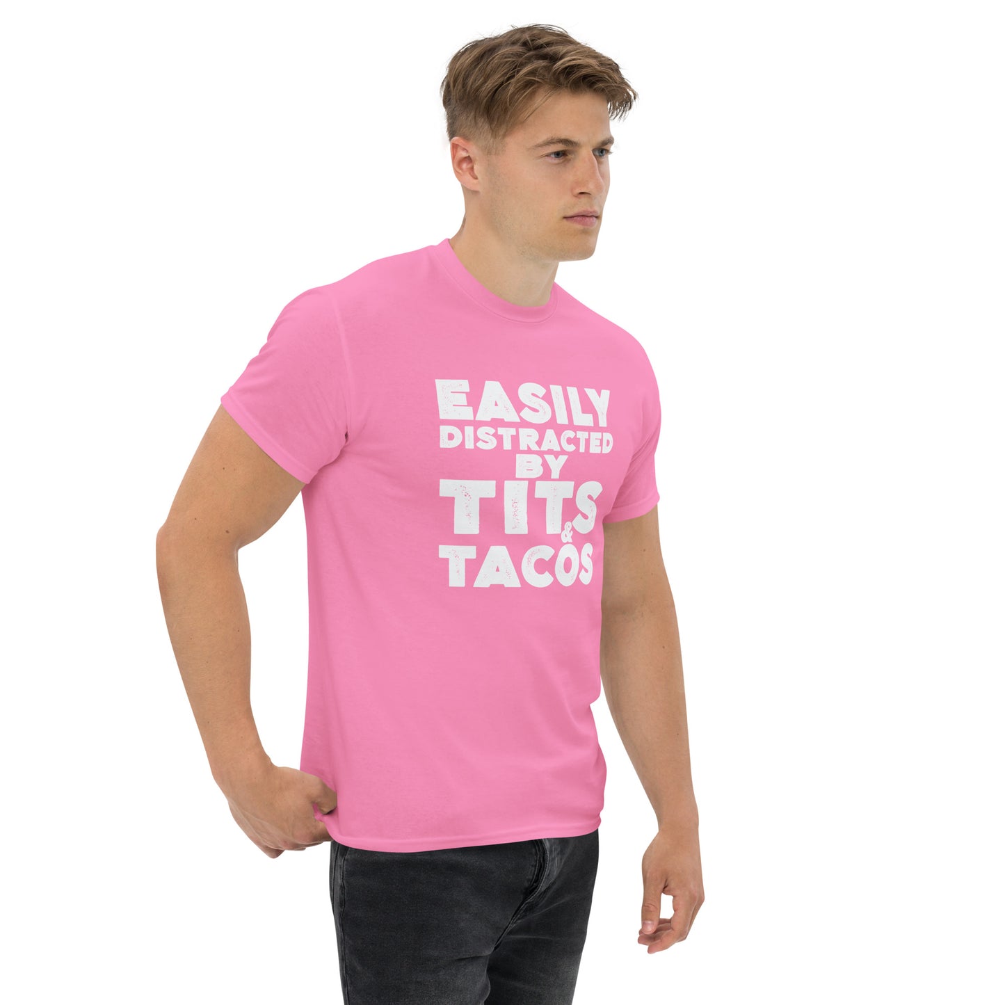 Easily Distracted by Tits and Tacos Graphic Tee Shirt - Color: Maroon