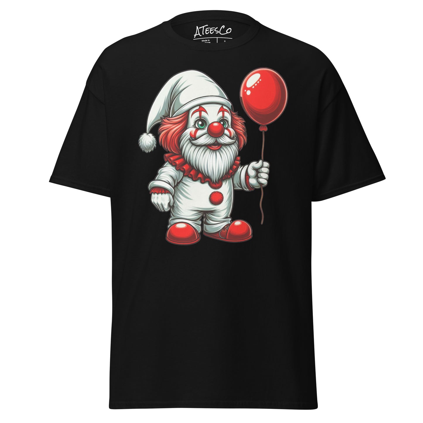 Scary Gnome with Red Balloon T-Shirt Color: Black