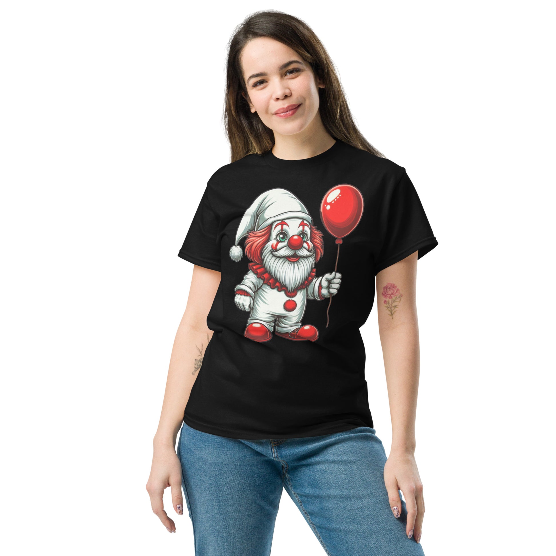 Scary Gnome with Red Balloon T-Shirt Color: Black