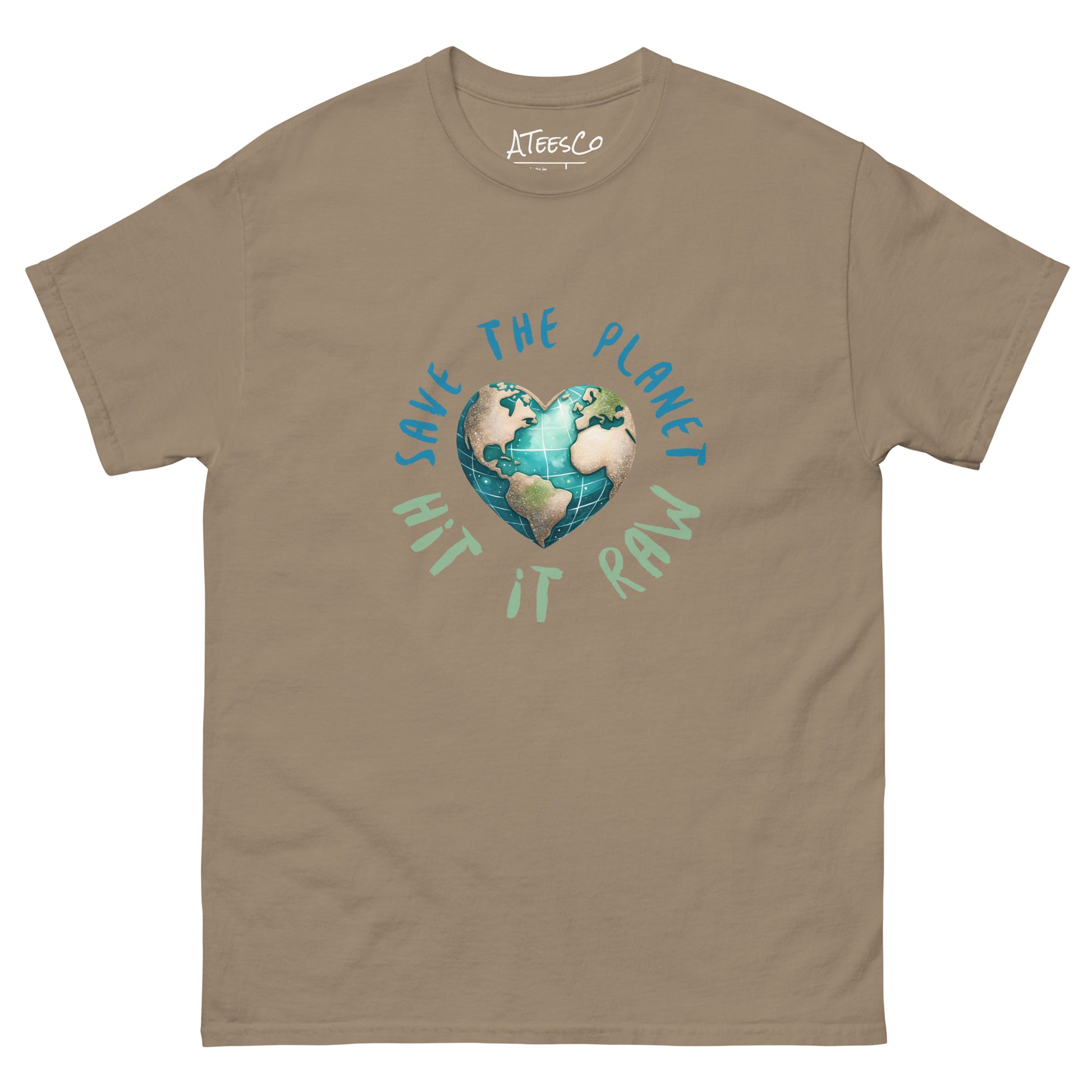 Save the Planet Hit it Raw T-Shirt Color: Brown Savana