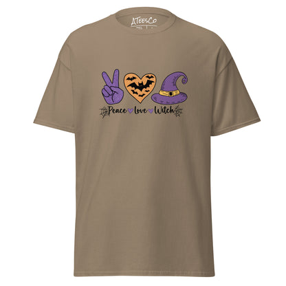 Peace Love Witch T-Shirt (Halloween Witch) Color: Brown Savana