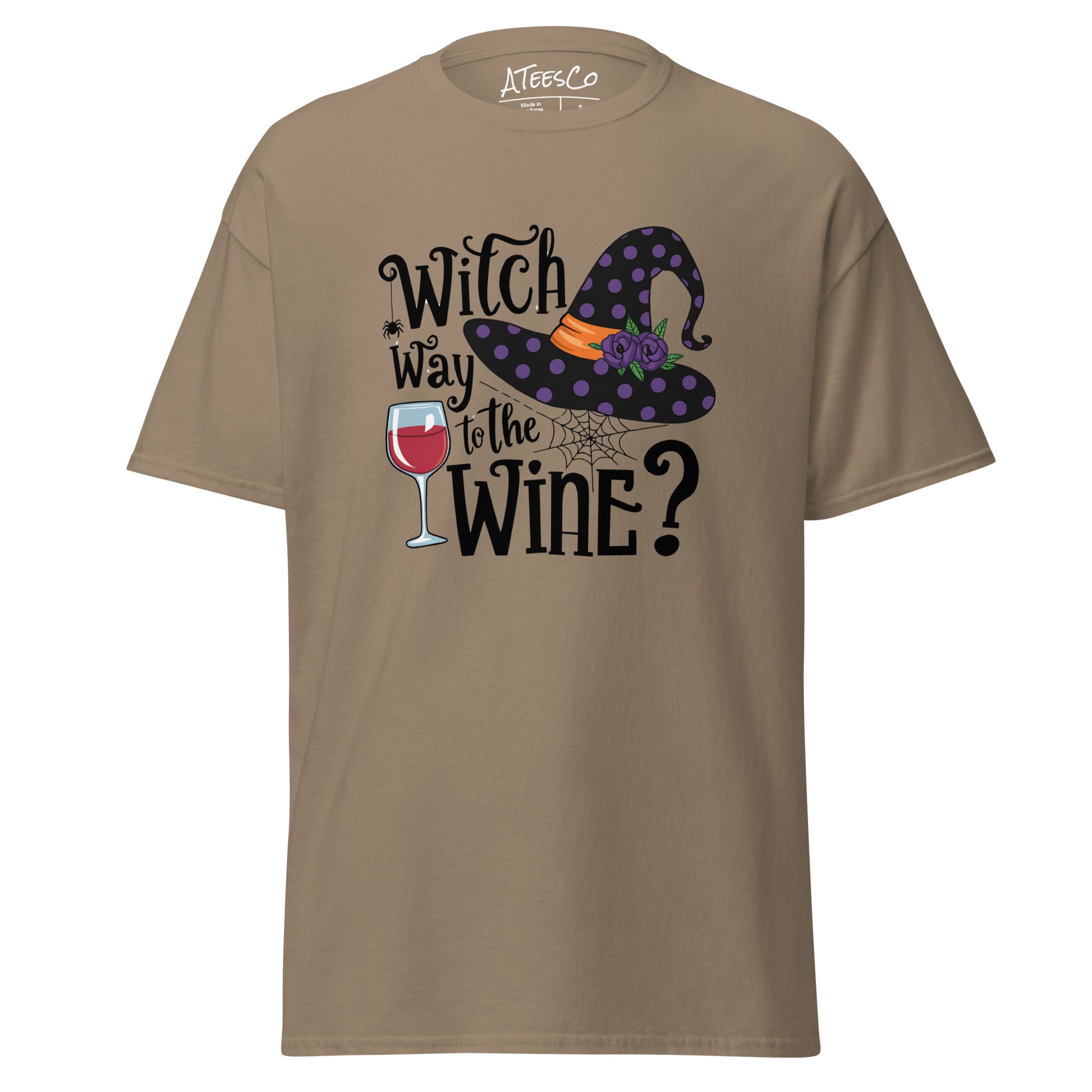 Witch Way To The Wine T-Shirt (Halloween Witch) Color: Brown Savana