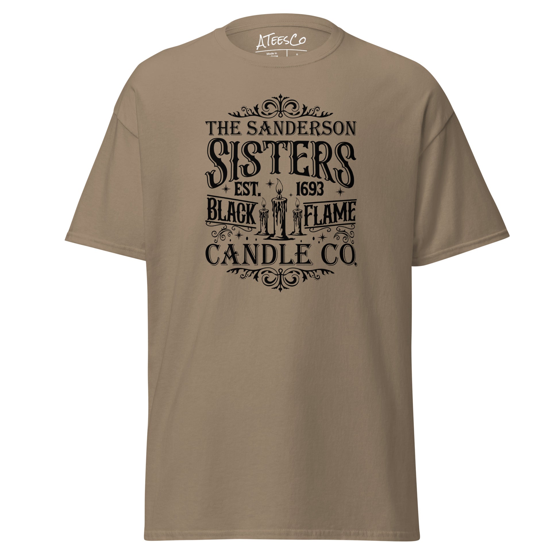 The Sanderson Sisters Black Flame Candle Co (Halloween) T-Shirt Color: Brown Savana