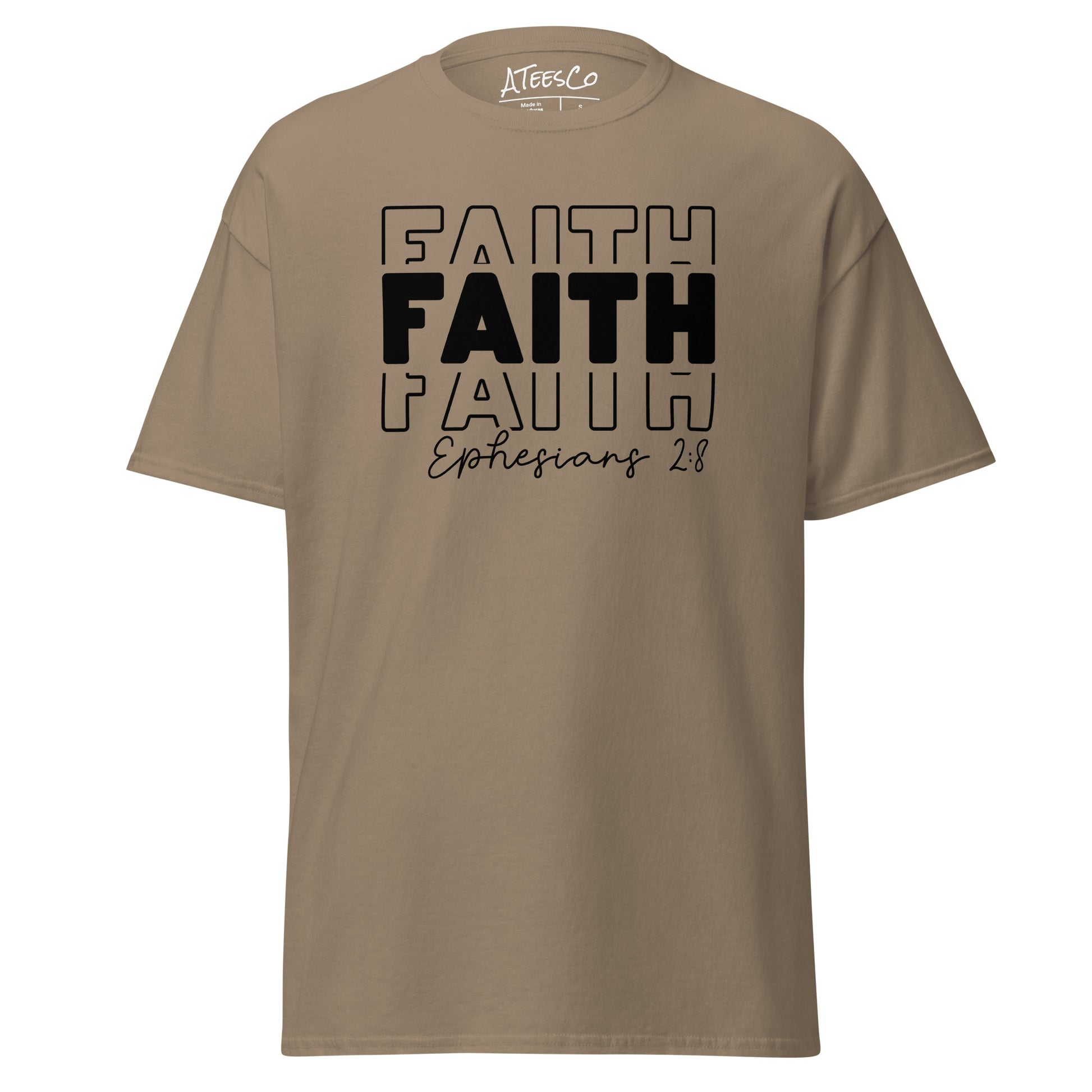 Faith Ephesians 2:8 T-Shirt (Message of Grace and Salvation) - Color: Brown Savana