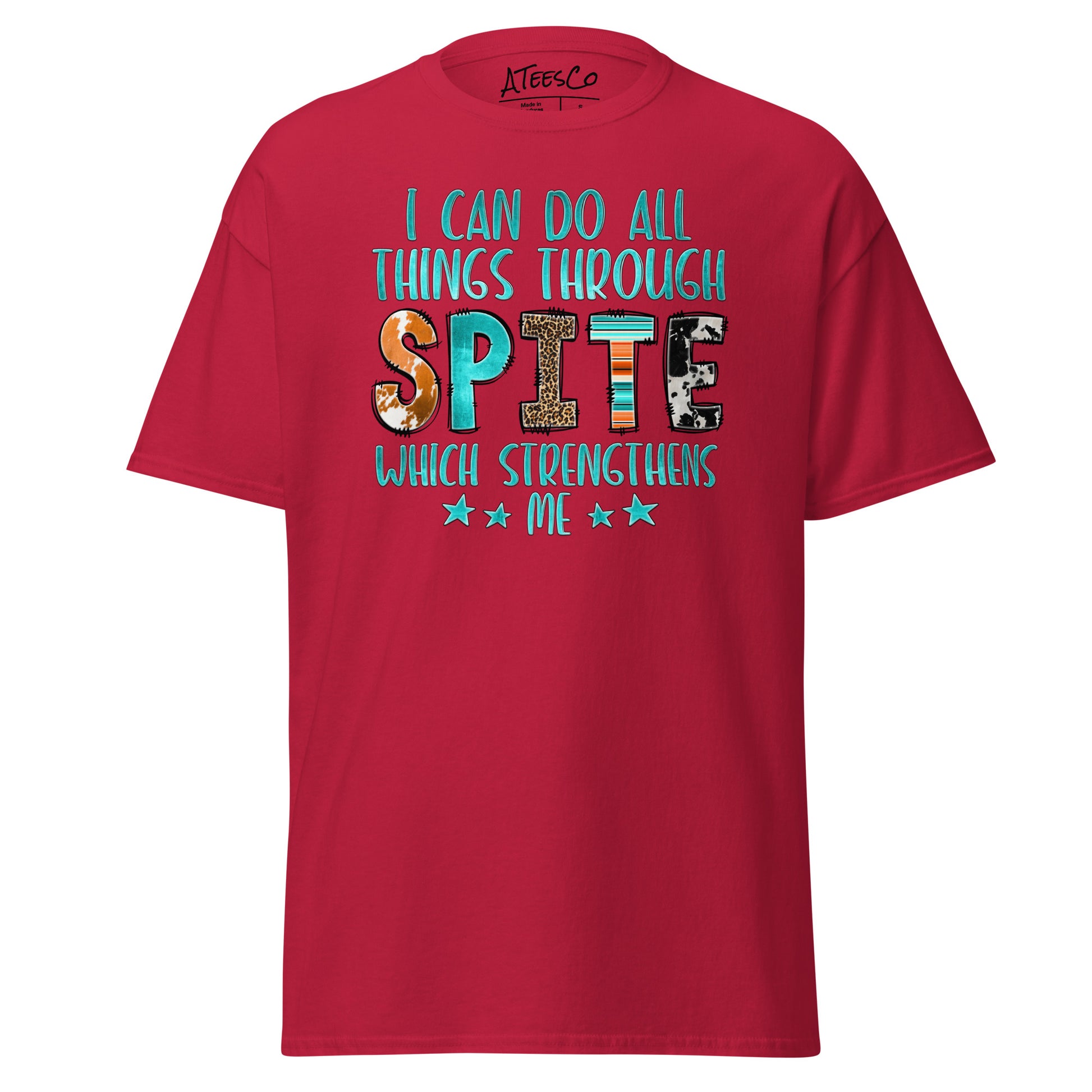 I Can Do All Things Through Spite Which Strengthens Me T-Shirt Color: Cardinal