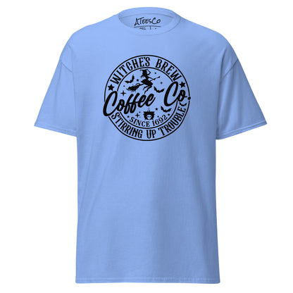 Witches Brew Coffee Co Stirring Up Trouble (Halloween) T-Shirt Color: Carolina Blue