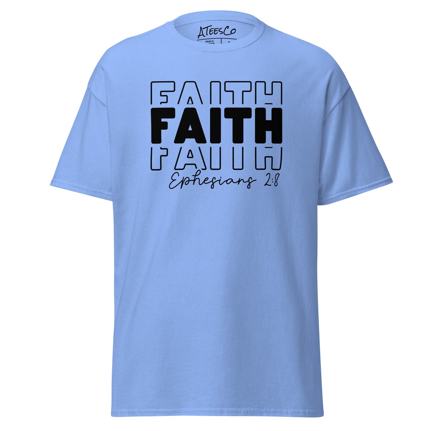 Faith Ephesians 2:8 T-Shirt (Message of Grace and Salvation) - Color: Carolina Blue