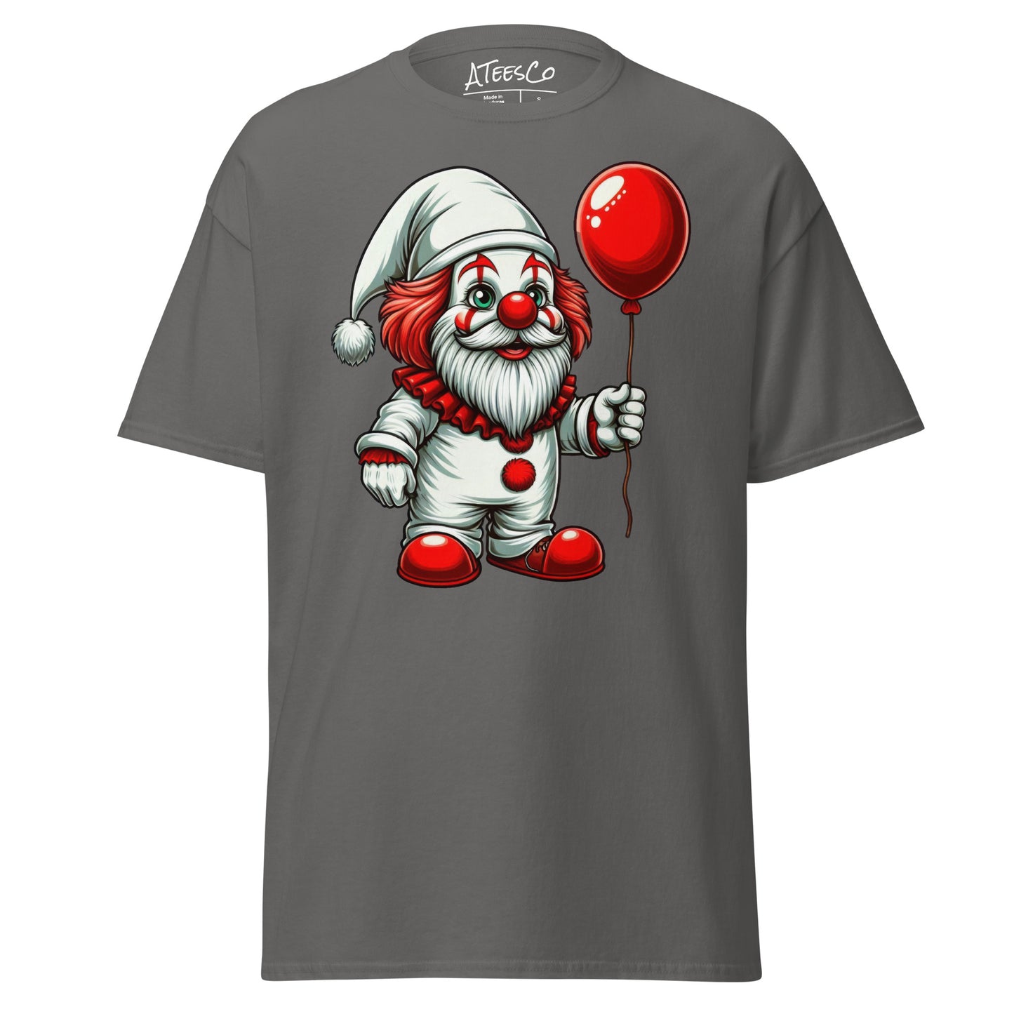 Scary Gnome with Red Balloon T-Shirt Color: Charcoal