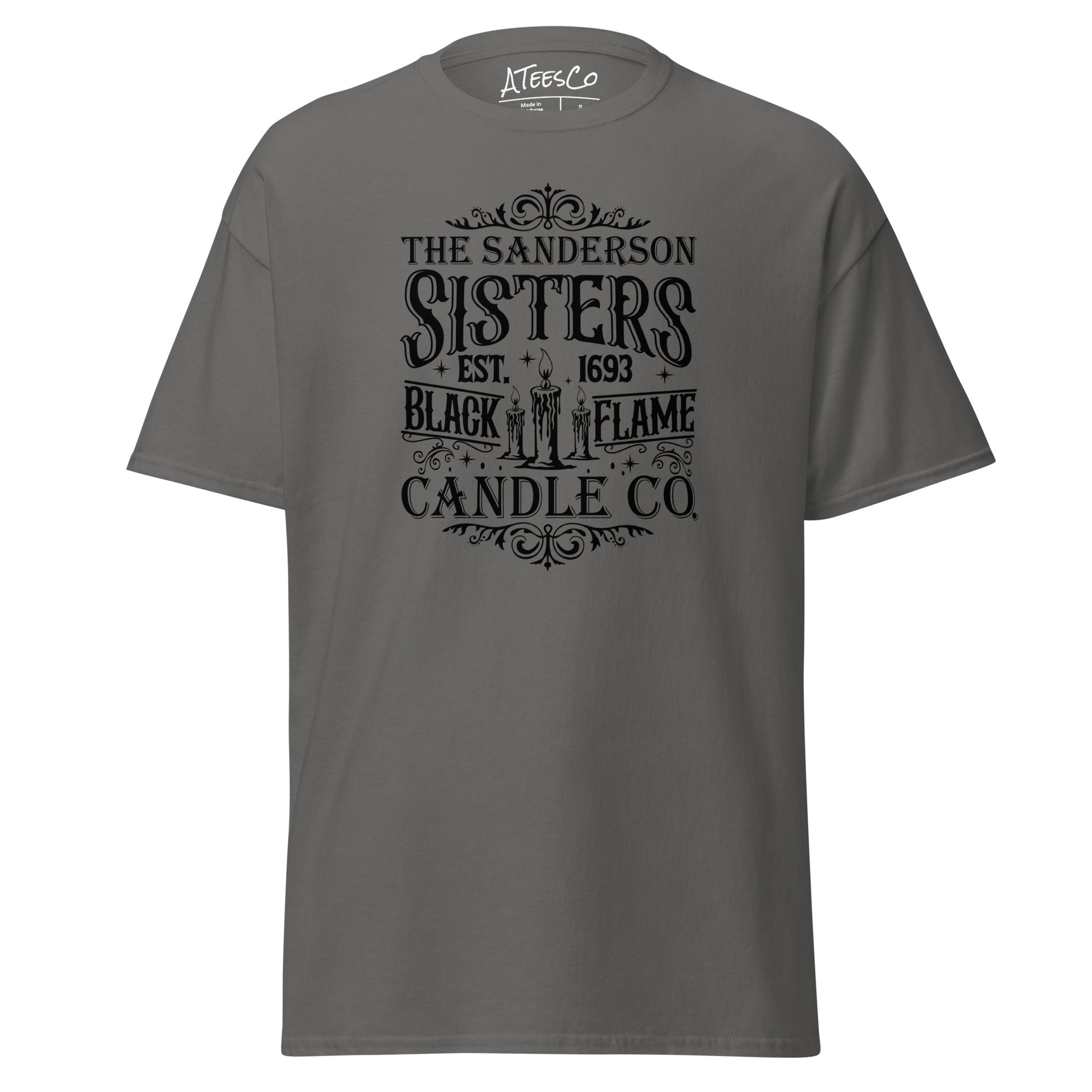 The Sanderson Sisters Black Flame Candle Co (Halloween) T-Shirt Color: Charcoal