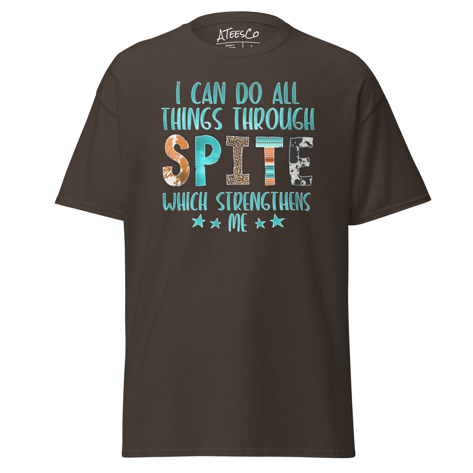 I Can Do All Things Through Spite Which Strengthens Me T-Shirt Color: Dark Chocolate