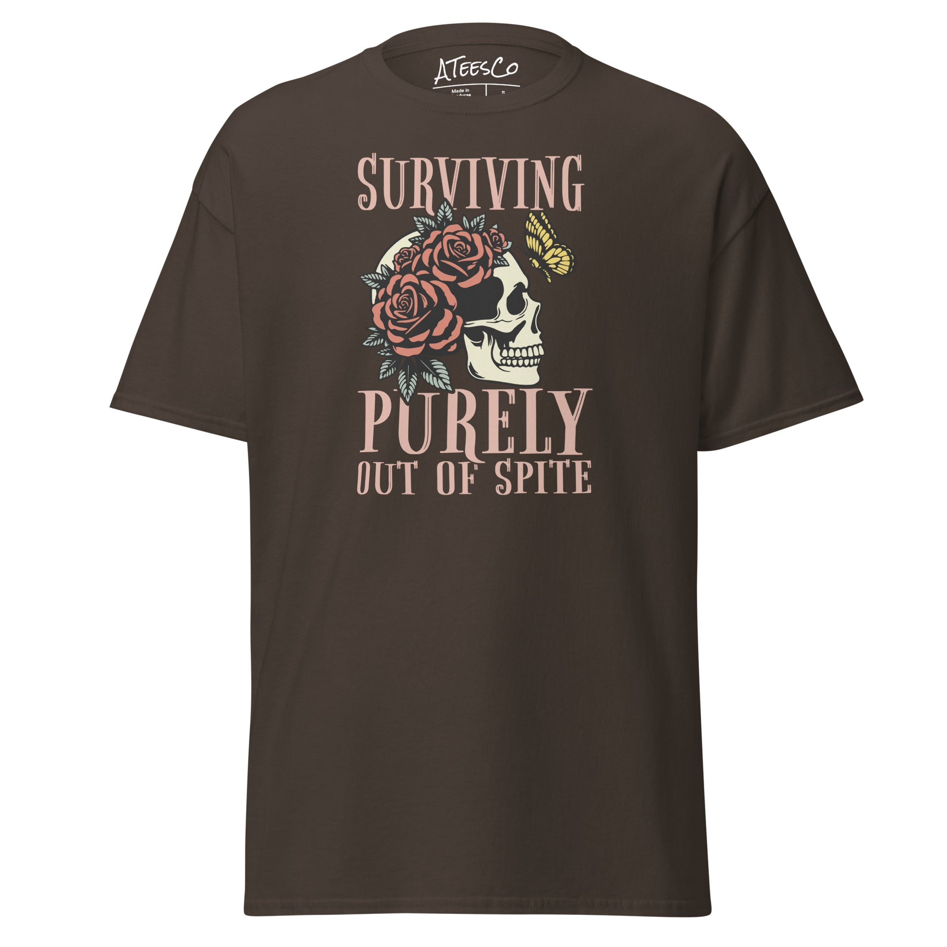 Surviving Purely Out Of Spite T-Shirt Color: Dark Chocolate