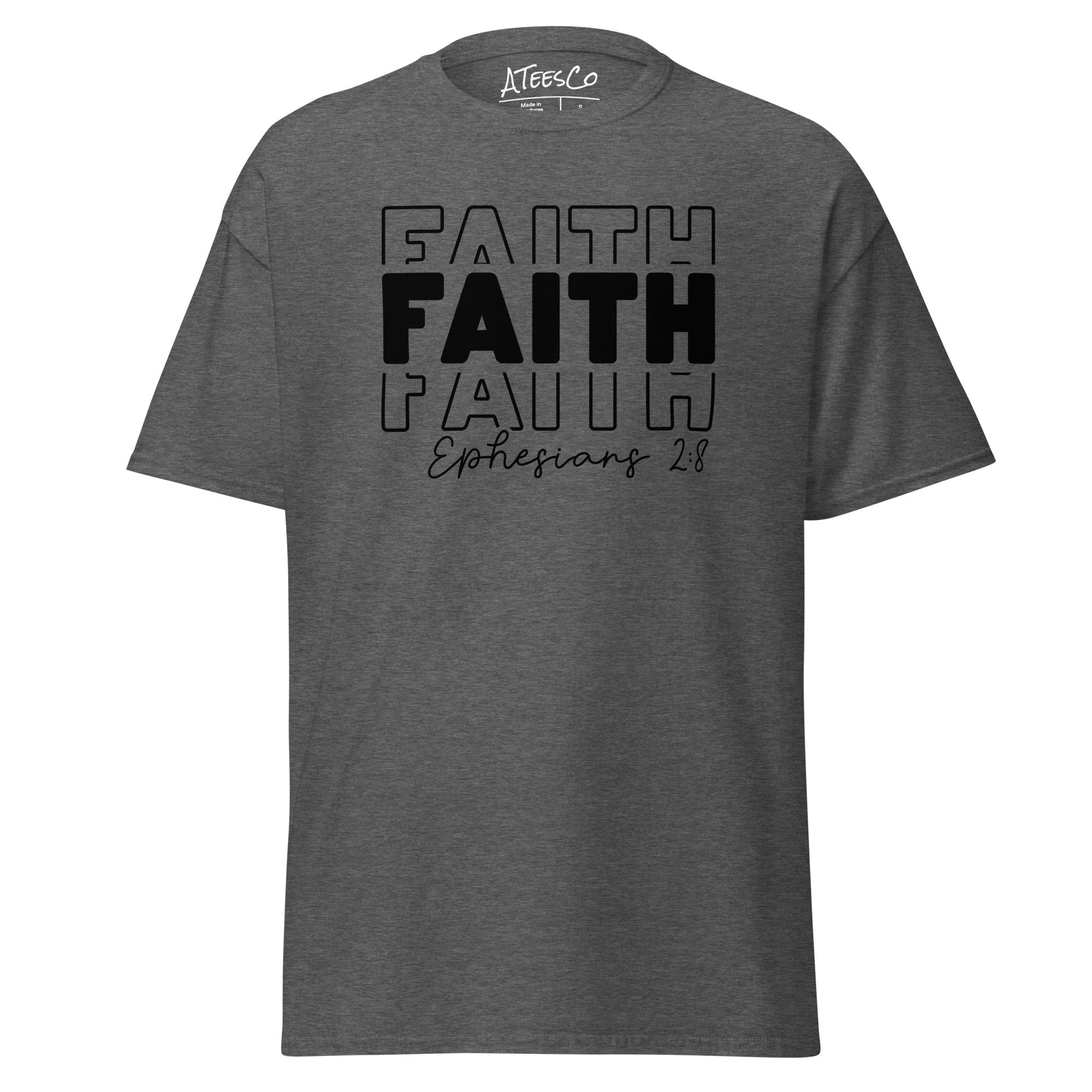 Faith Ephesians 2:8 T-Shirt (Message of Grace and Salvation) - Color: Dark Heather