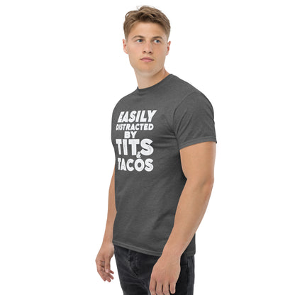 Easily Distracted by Tits and Tacos Graphic Tee Shirt - Color: Maroon