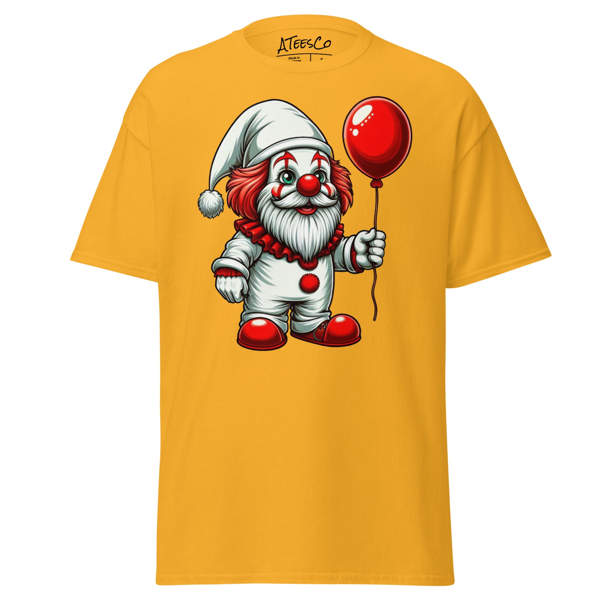 Scary Gnome with Red Balloon T-Shirt Color: Gold