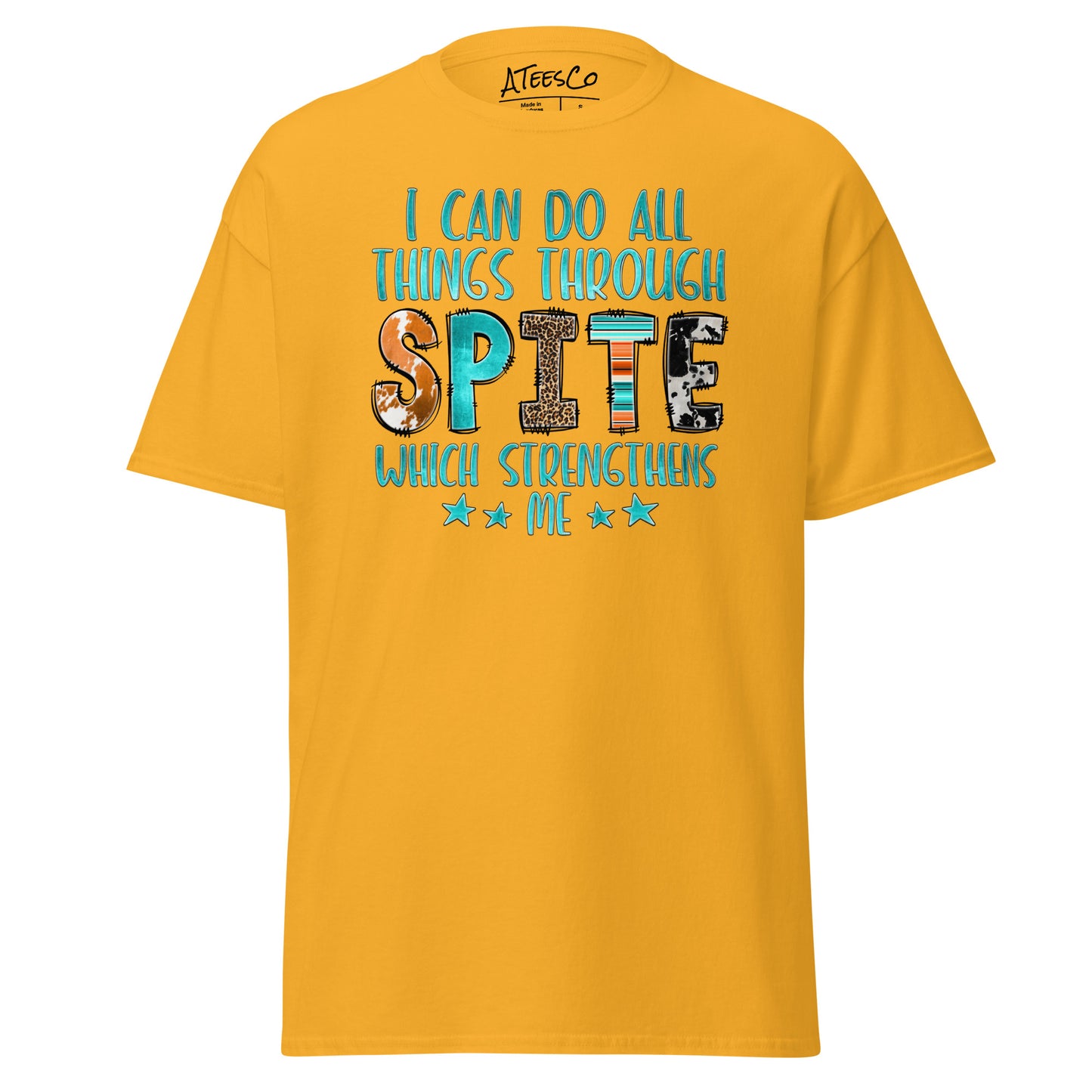 I Can Do All Things Through Spite Which Strengthens Me T-Shirt Color: Gold