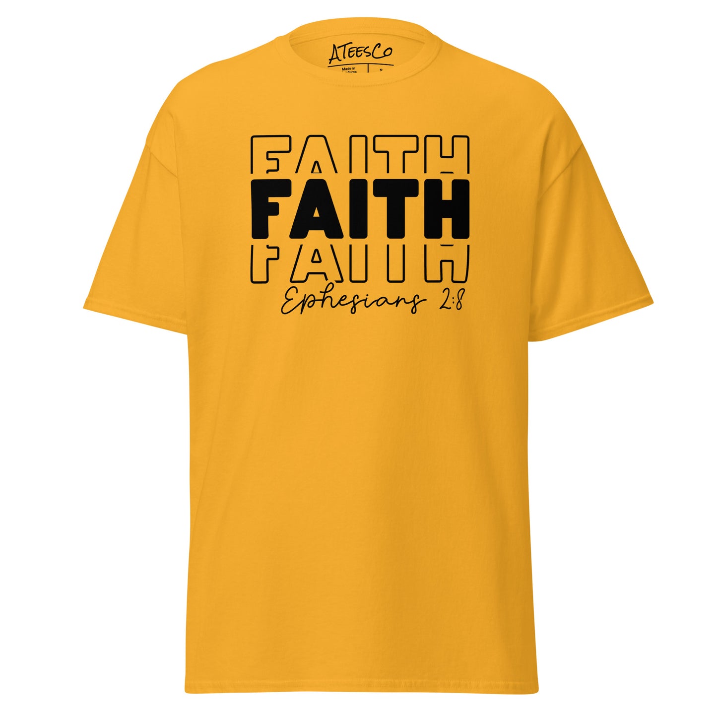 Faith Ephesians 2:8 T-Shirt (Message of Grace and Salvation) - Color: Gold