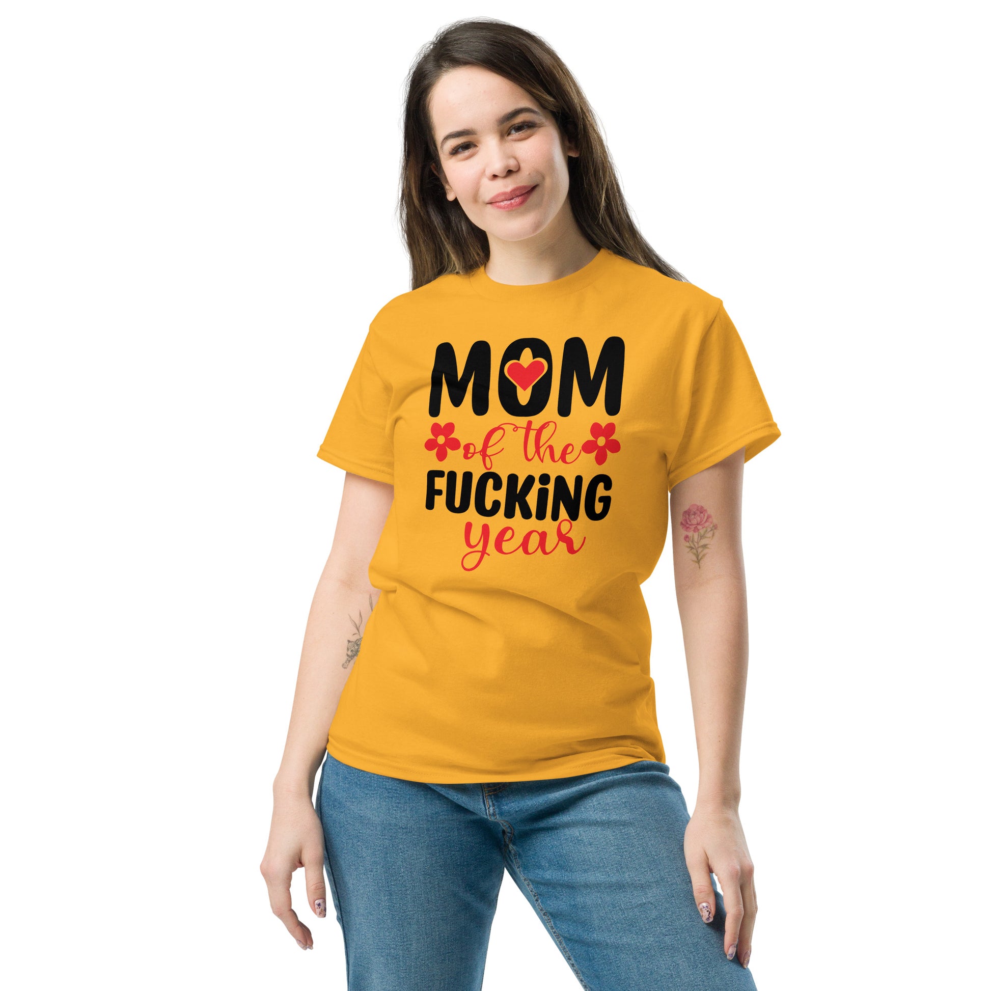 Mom of the Fucking Year Graphic Tee Shirt - Color: Gold - T-Shirt