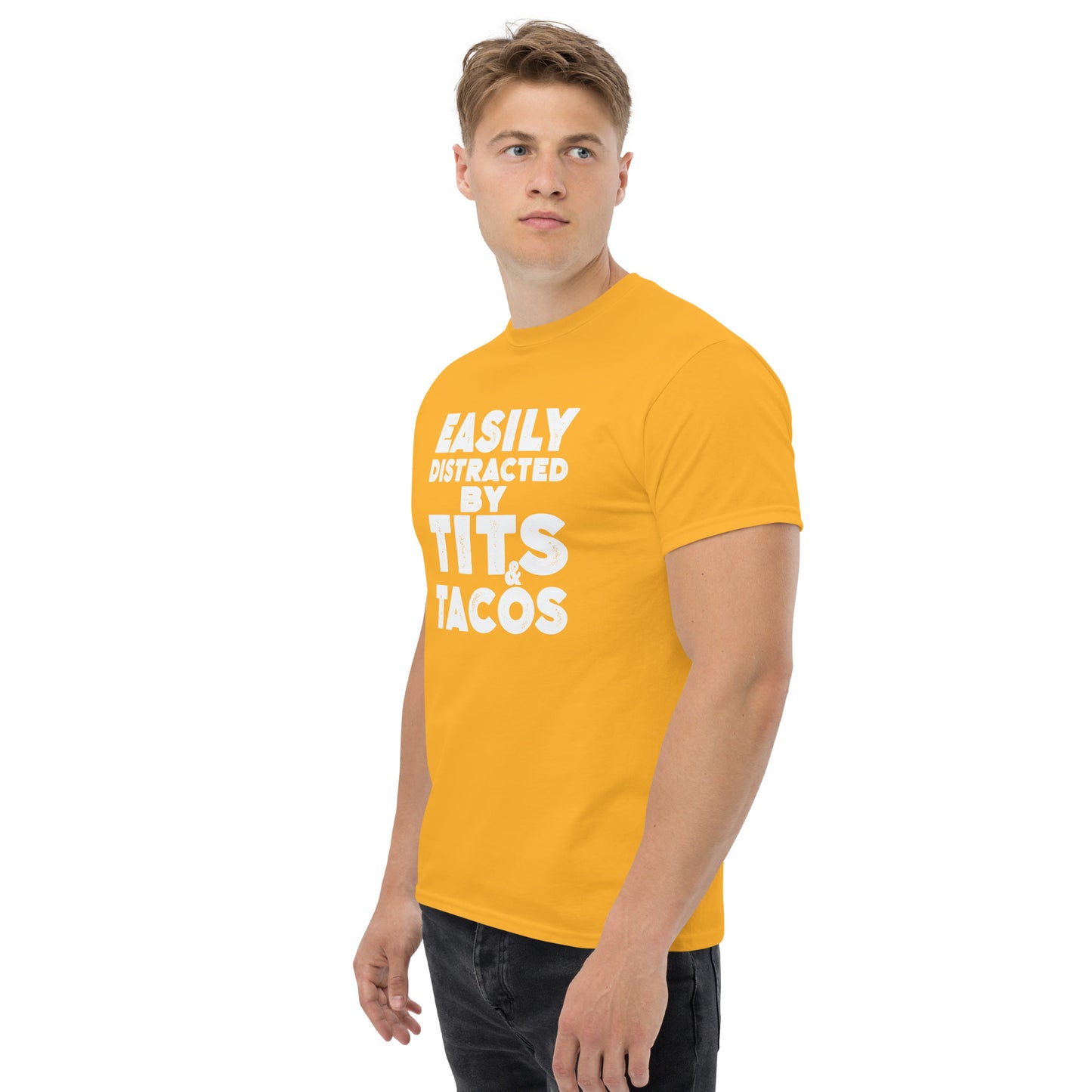 Easily Distracted by Tits and Tacos Graphic Tee Shirt - Color: Maroon