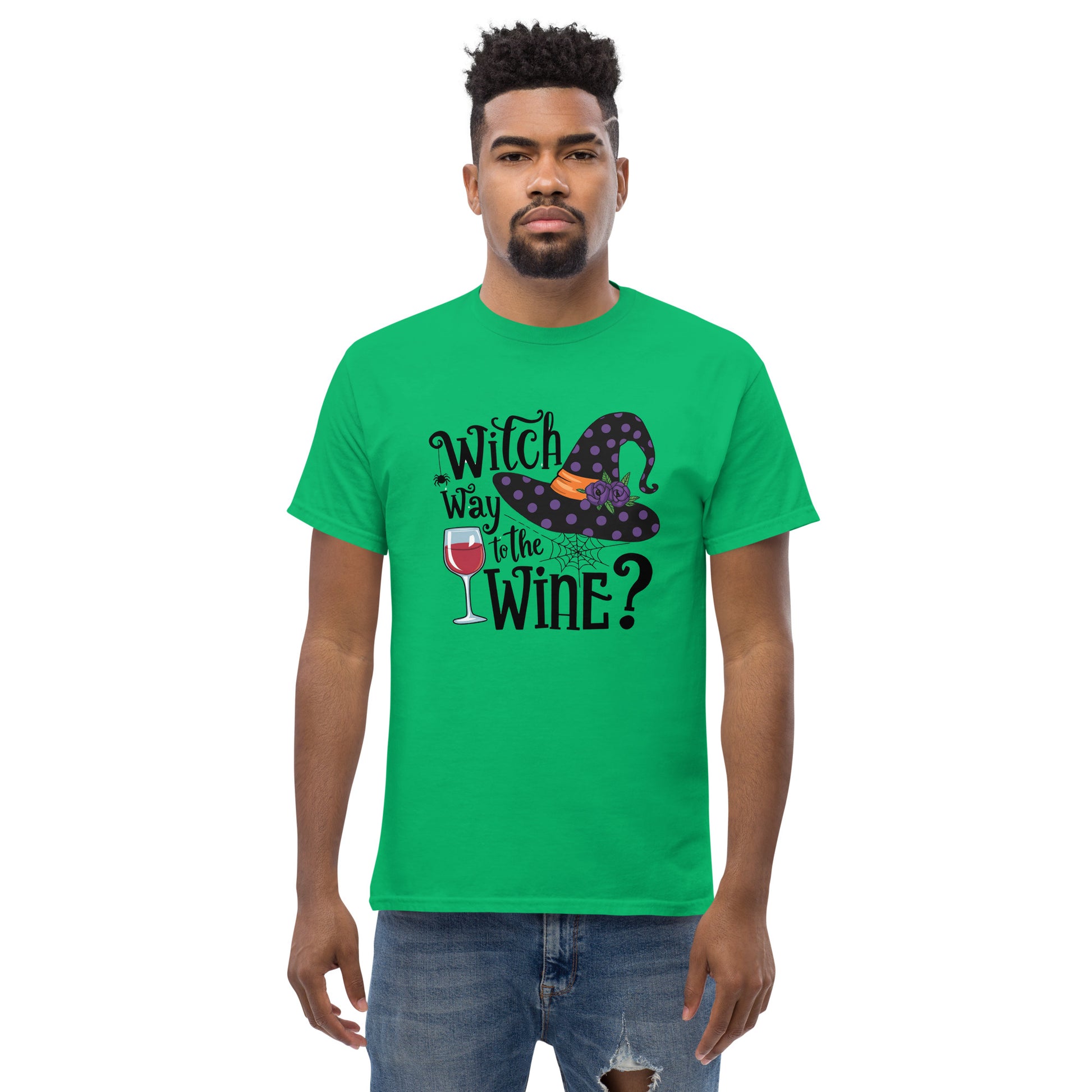 Witch Way To The Wine T-Shirt (Halloween Witch) Color: Red