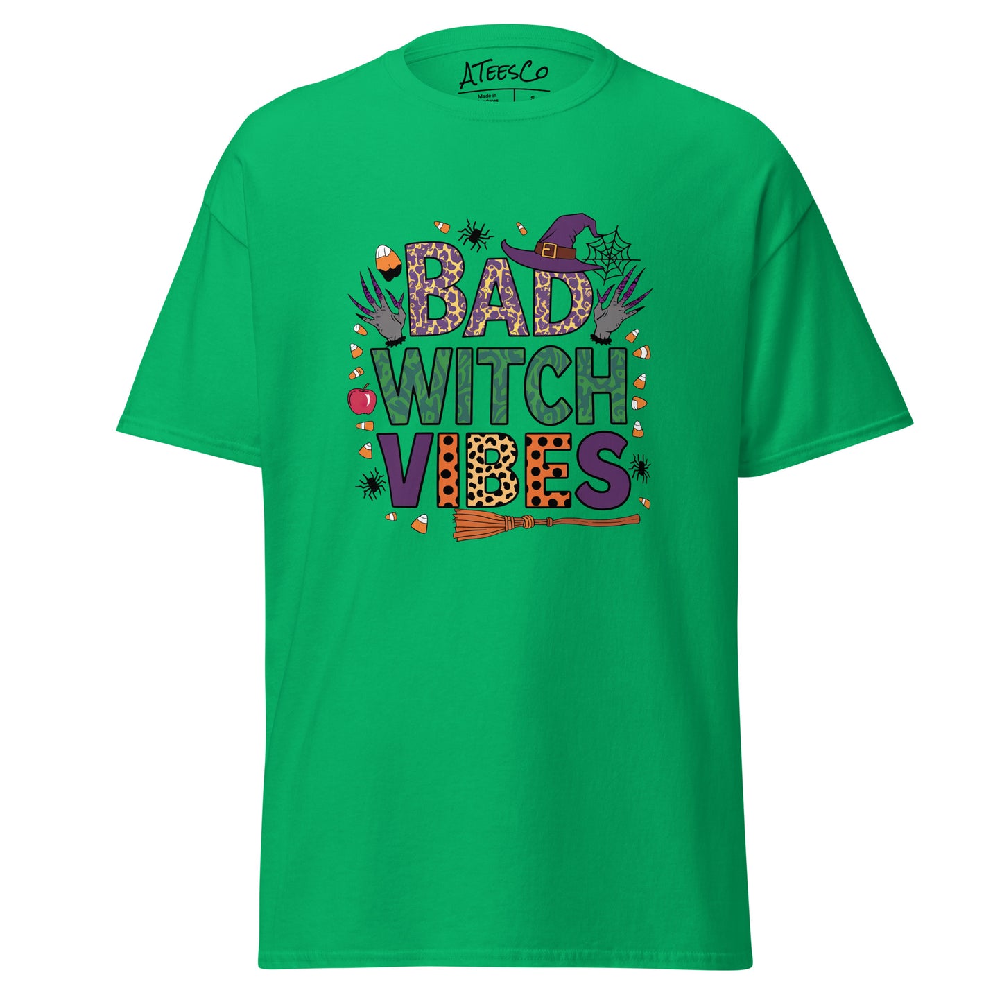 Bad Witch Vibes T-Shirt (Halloween Witch) Color: Irish Green