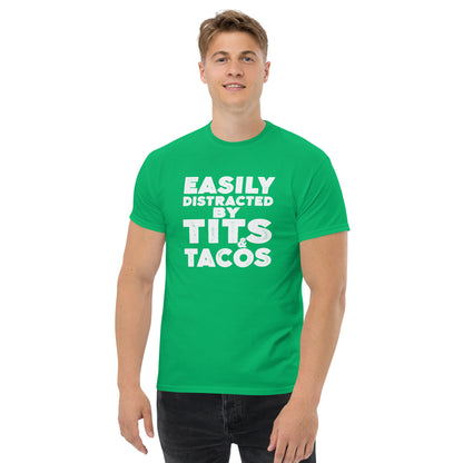 Easily Distracted by Tits and Tacos Graphic Tee Shirt - Color: Irish Green