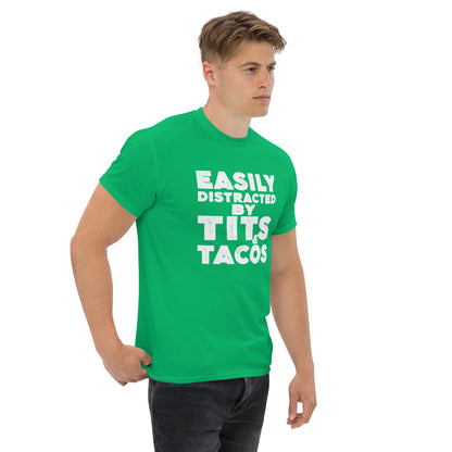 Easily Distracted by Tits and Tacos Graphic Tee Shirt