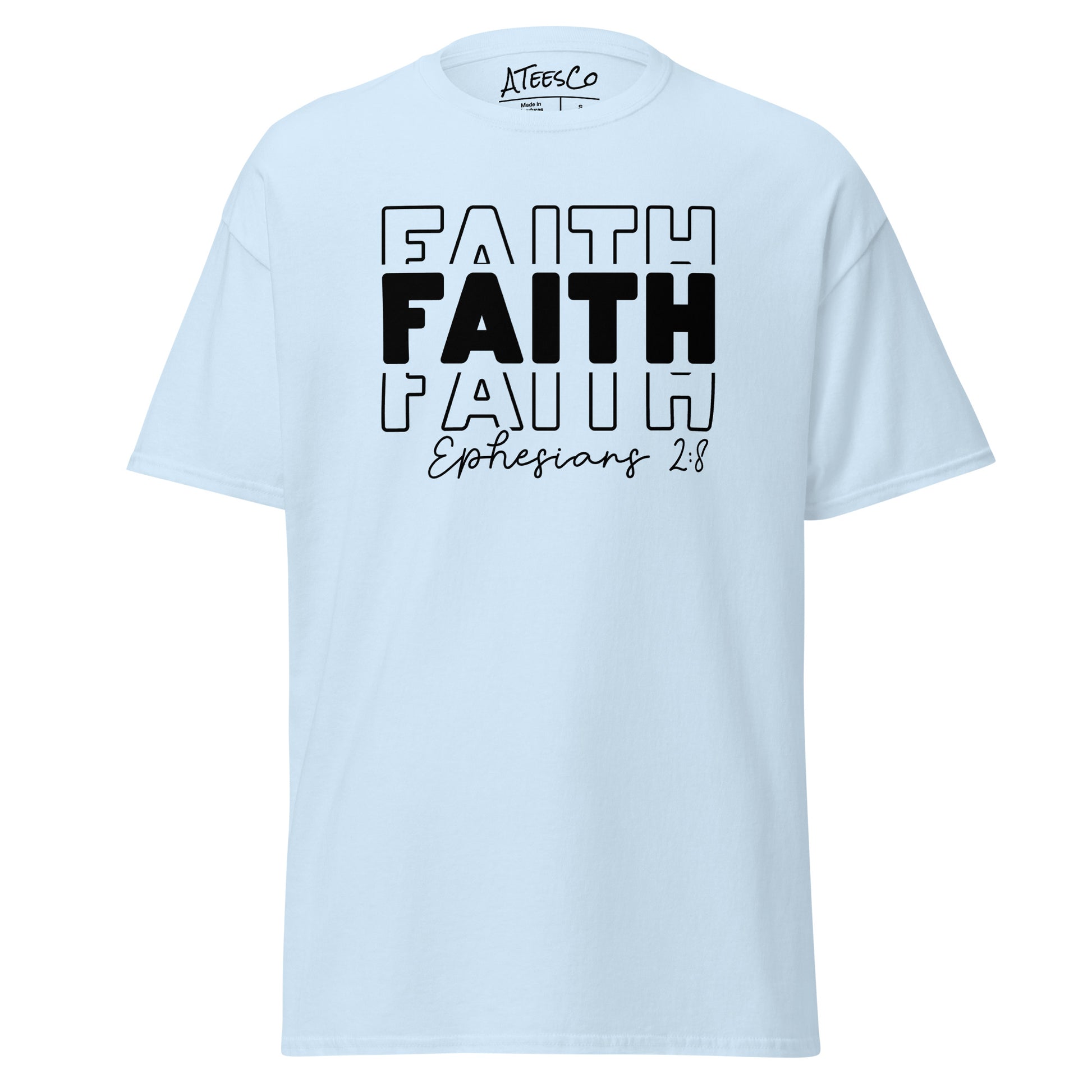 Faith Ephesians 2:8 T-Shirt (Message of Grace and Salvation) - Color: Light Blue