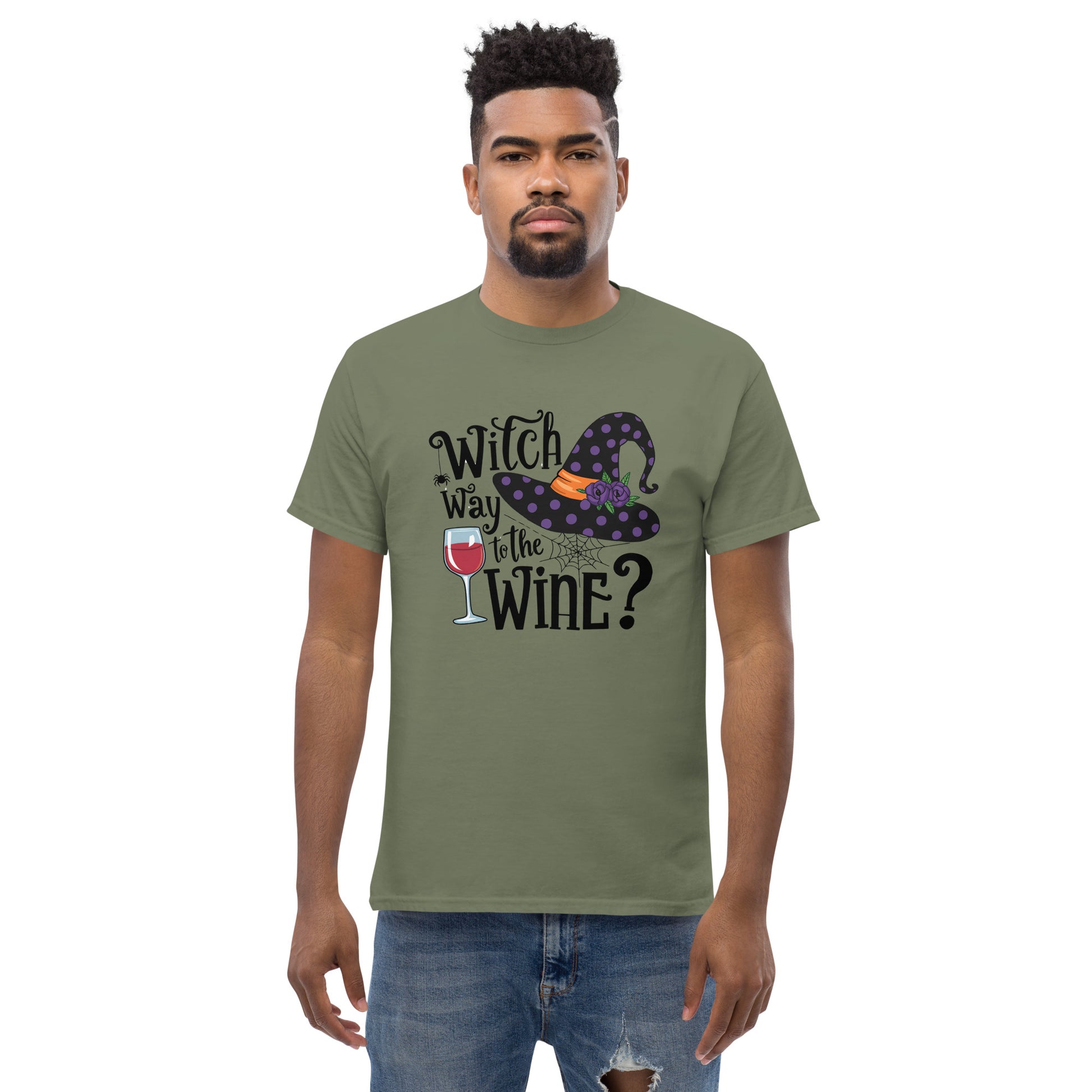 Witch Way To The Wine T-Shirt (Halloween Witch) Color: Red