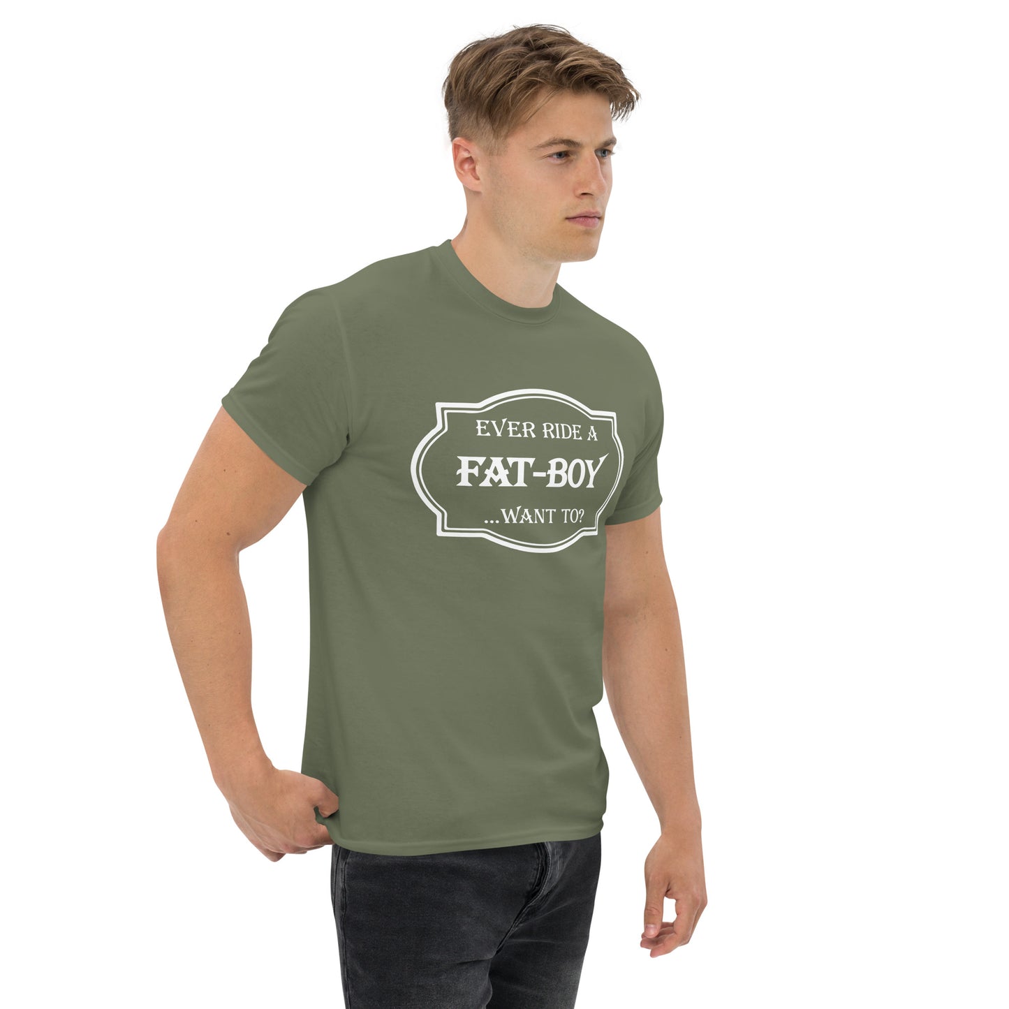 Ever Ride a Fat Boy... Want to? (Motorcycle) T-Shirt - Color: Maroon