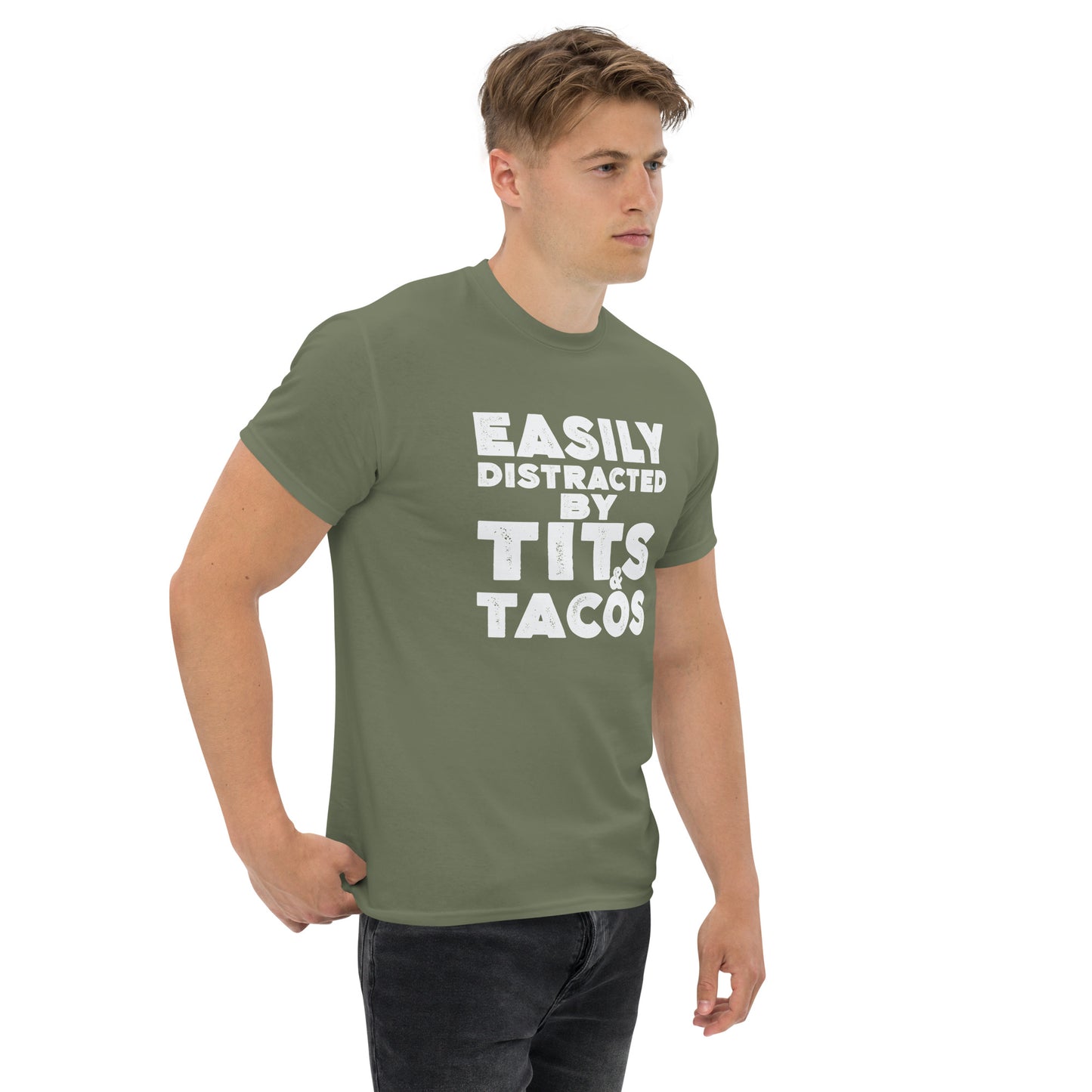 Easily Distracted by Tits and Tacos Graphic Tee Shirt - Color: Maroon