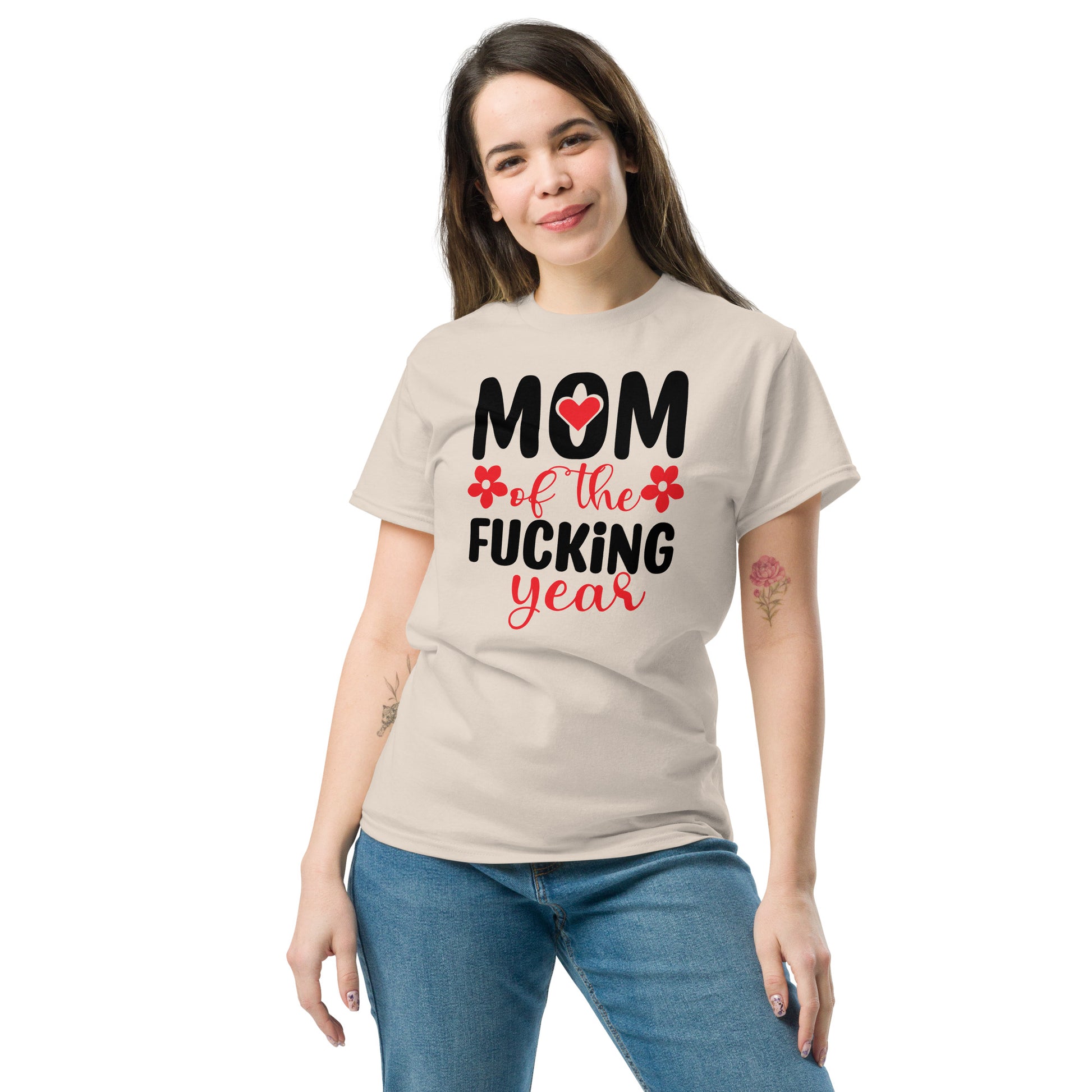 Mom of the Fucking Year Graphic Tee Shirt - Color: Natural - T-Shirt