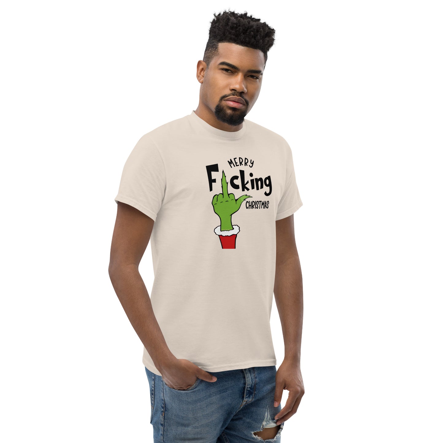 Merry F*cking Christmas grumpy Middle Finger Graphic Tee Shirt - Color: Red - T-Shirt