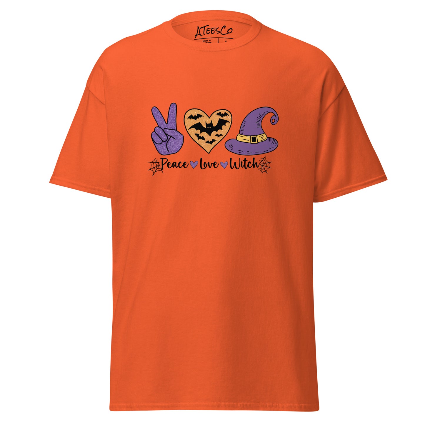 Peace Love Witch T-Shirt (Halloween Witch) Color: Orange